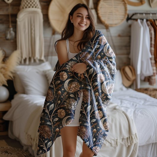 ゴールデントワイライトフローラムーンライト牡丹 フリースブランケット