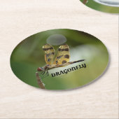 ゴールデントンボのカスタマイズ可能な緑 ラウンドペーパーコースター (アングル)