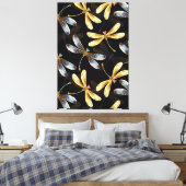 ゴールデントンボのシームレスパターン キャンバスプリント (インサイチュ (寝室))