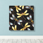 ゴールデントンボのシームレスパターン キャンバスプリント (インサイチュ (ウッドフロア))