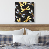 ゴールデントンボのシームレスパターン キャンバスプリント (インサイチュ (寝室))