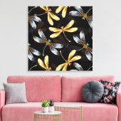 ゴールデントンボのシームレスパターン キャンバスプリント (インサイチュ (リビング))