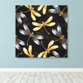 ゴールデントンボのシームレスパターン キャンバスプリント (インサイチュ (ウッドフロア))