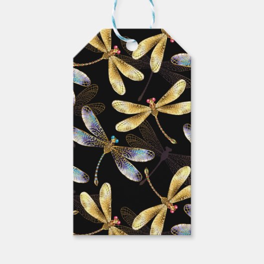 ゴールデントンボのシームレスパターン ギフトタグ (正面)