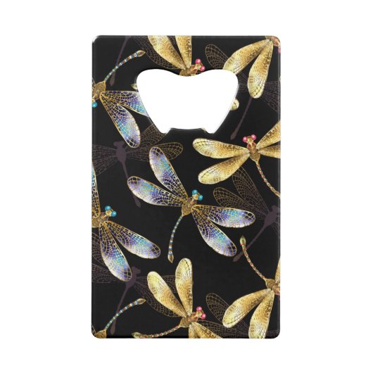 ゴールデントンボのシームレスパターン クレジットカード栓抜き (正面)