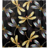 ゴールデントンボのシームレスパターン シャワーカーテン (正面)