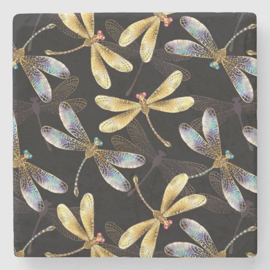 ゴールデントンボのシームレスパターン ストーンコースター (正面)