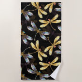 ゴールデントンボのシームレスパターン ビーチタオル (正面)