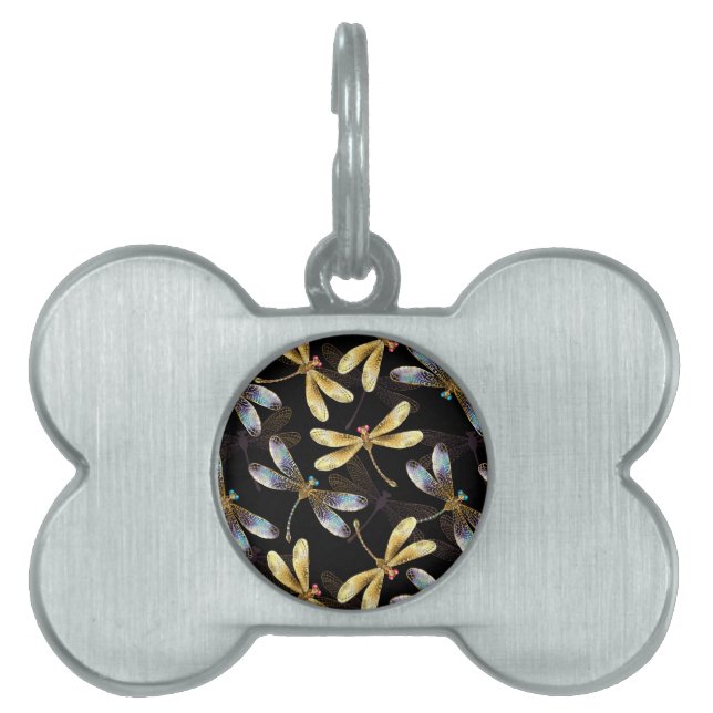 ゴールデントンボのシームレスパターン ペットネームタグ (正面)