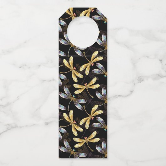 ゴールデントンボのシームレスパターン ボトルネックタグ (正面)