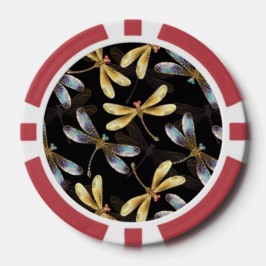 ゴールデントンボのシームレスパターン ポーカーチップ (正面)