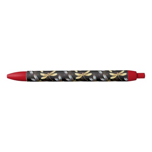 ゴールデントンボのシームレスパターン 黒ボールペン (正面)
