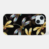 ゴールデントンボのシームレスパターン iPhone 15ケース (裏面横)