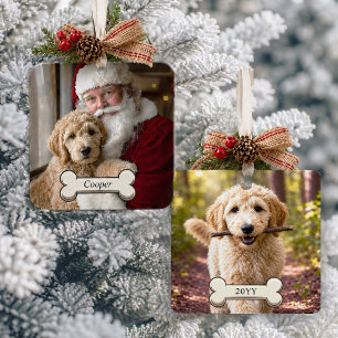 ゴールデンドゥードルのクリスマス オブジェ 2 枚の写真入り メタルオーナメント
