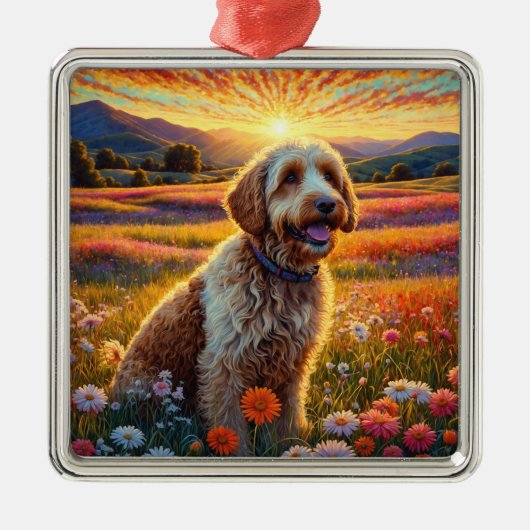 ゴールデンドゥードルの犬 メタルオーナメント (正面)