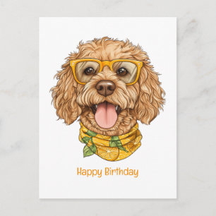 ゴールデンドゥードルの誕生日おめでとう 犬 サングラス オレンジ ポストカード
