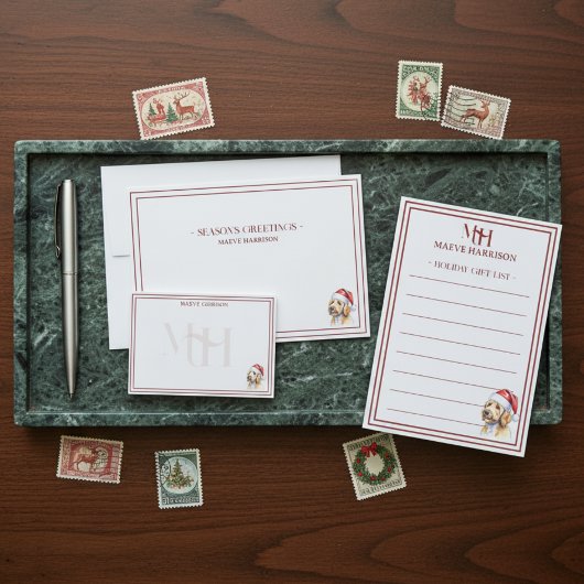 ゴールデンドゥードルサンタ クリスマス 便箋 ノートカード