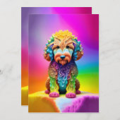 ゴールデンドゥードル子犬の誕生日パーティー 招待状 (正面/裏面)