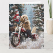 ゴールデンドゥードル犬のバイククリスマス カード (正面)
