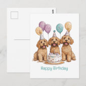ゴールデンドゥードル犬の誕生日ケーキ ポストカード (正面/裏面)