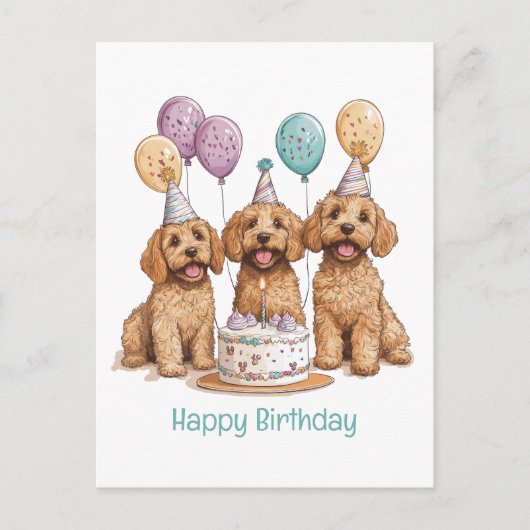 ゴールデンドゥードル犬の誕生日ケーキ ポストカード (正面)