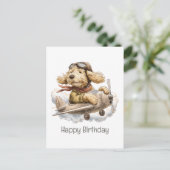 ゴールデンドゥードル犬パイロット飛行機の誕生日おめでとう ポストカード (スタンド正面)