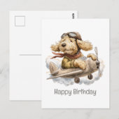 ゴールデンドゥードル犬パイロット飛行機の誕生日おめでとう ポストカード (正面/裏面)
