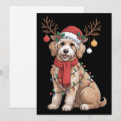 ゴールデンドゥードル かわいいトナカイのクリスマスツリー シーズンカード (正面/裏面)
