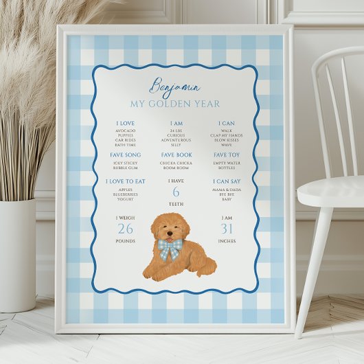 ゴールデンドゥードル 子犬の1歳の誕生日 ポスター