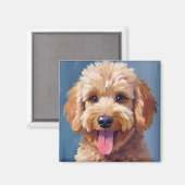 ゴールデンドゥードル | 水彩画の犬 ペット マグネット (正面/裏面)