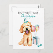 ゴールデンドゥードル 犬 名入れ 誕生日おめでとう ポストカード (正面/裏面)