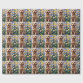 ゴールデンドゥードル 犬 春の花の絵画 ラッピングペーパー (フラット)