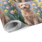 ゴールデンドゥードル 犬 春の花の絵画 ラッピングペーパー (ロールコーナー)