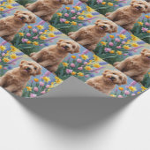 ゴールデンドゥードル 犬 春の花の絵画 ラッピングペーパー (角)