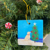 ゴールデンドッグは四角いクリスマスオーナメントを願う メタルオーナメント