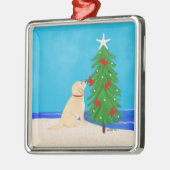 ゴールデンドッグは四角いクリスマスオーナメントを願う メタルオーナメント (左)