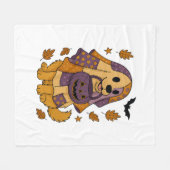 ゴールデンドッグ幽霊ハロウィーン フリースブランケット (正面(横))