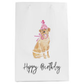 ゴールデンドッグ誕生日ハットバルーンケーキペットおもしろい ミディアムペーパーバッグ (正面)