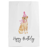 ゴールデンドッグ誕生日ハットバルーンケーキペットおもしろい ミディアムペーパーバッグ (裏面)