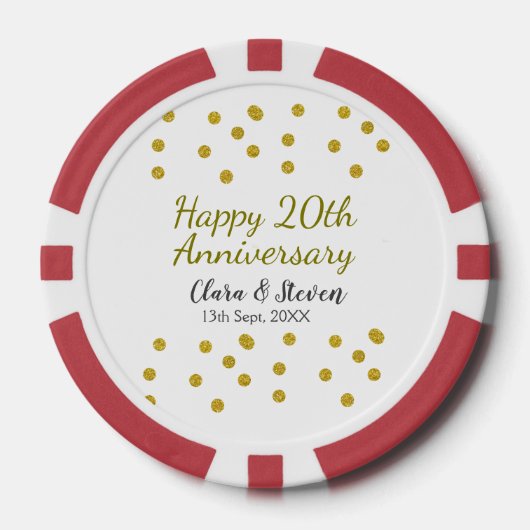 ゴールデンドットきらめくハッピー20周年記念結婚式 ポーカーチップ (正面)