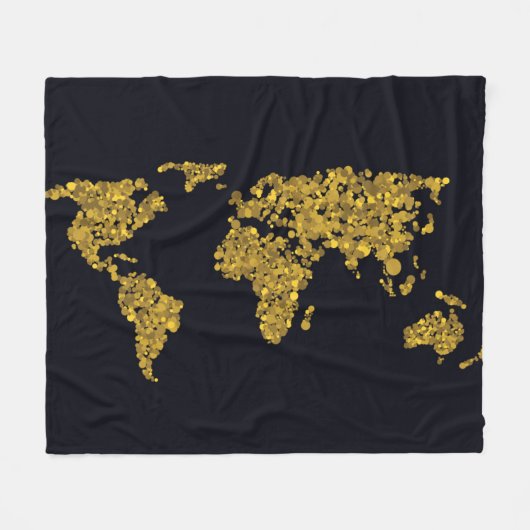 ゴールデンドットの世界地図 フリースブランケット (正面(横))
