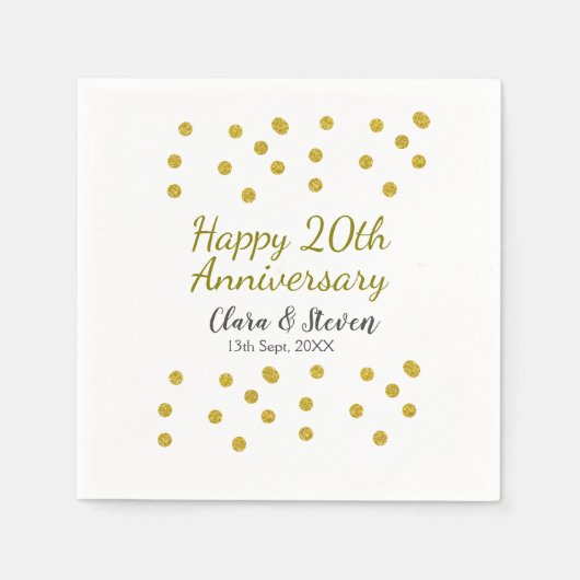 ゴールデンドットグリッターhappy 20th anniversary 結婚's スタンダードカクテルナプキン (正面)