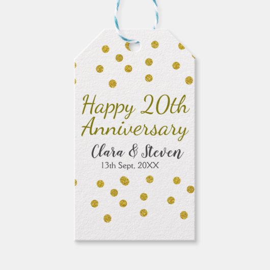 ゴールデンドットスパークルハッピー20周年記念結婚式 ギフトタグ (正面)