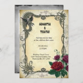 ゴールデンドラゴンとバラスチームパンクヴィンテージウェディング 招待状 (正面/裏面)