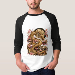 ゴールデンドラゴンと桜の花の美しいノートパソコン Tシャツ