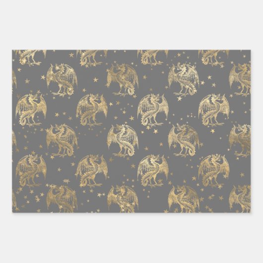 ゴールデンドラゴンズとスター ラッピングペーパーシート (正面)