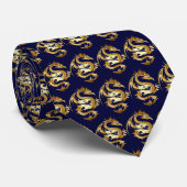 ゴールデンドラゴンズオン深いブルー ネクタイ (ロール)