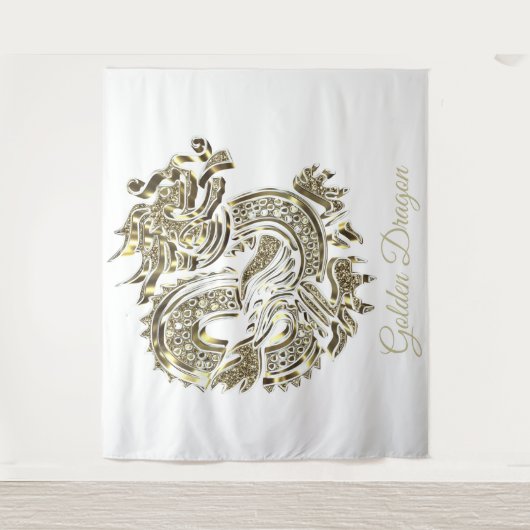 ゴールデンドラゴンフェイクロゴゴールドフォイルエレガント タペストリー (正面)