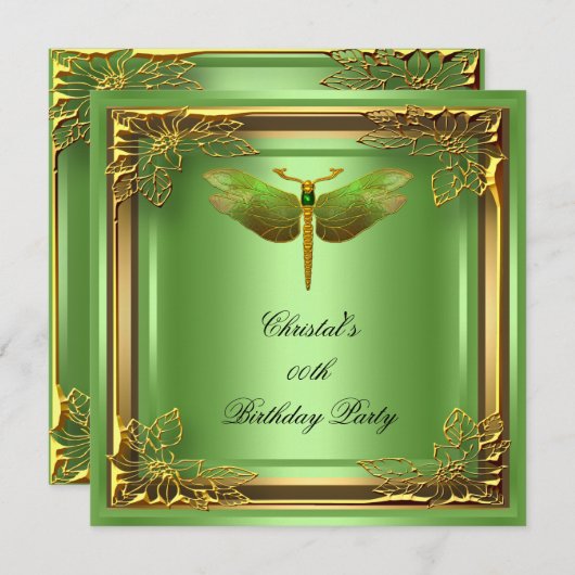 ゴールデンドラゴンフライエリートエレガントバースデーパーティー 招待状 (正面/裏面)