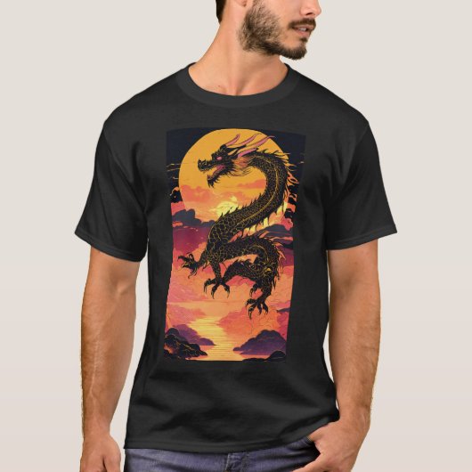 「ゴールデンドラゴンライジング:伝統とVの融合 Tシャツ (正面)